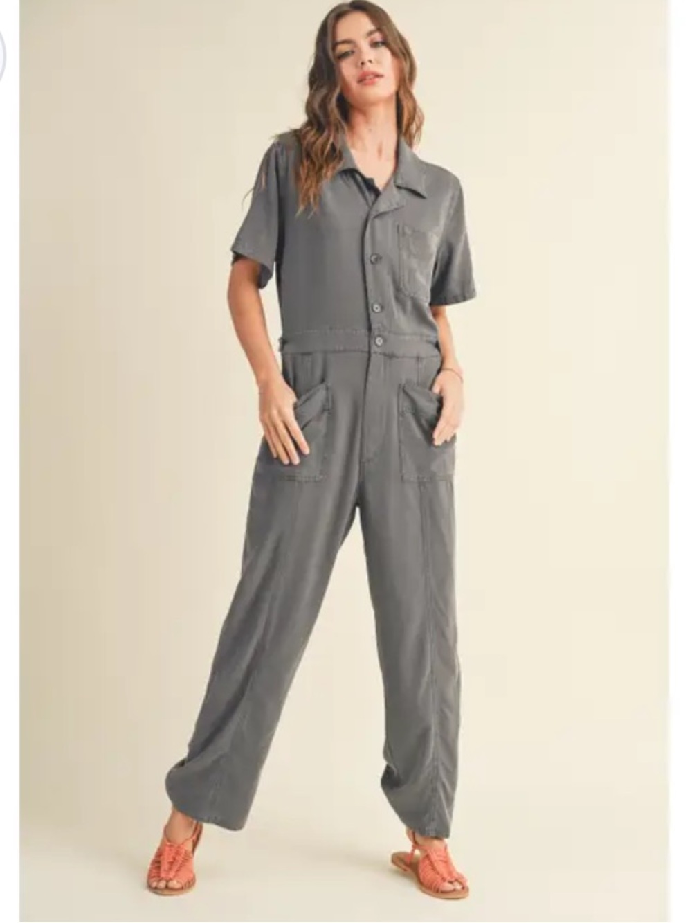Zara Linen Washed Cargo Jumpsuit